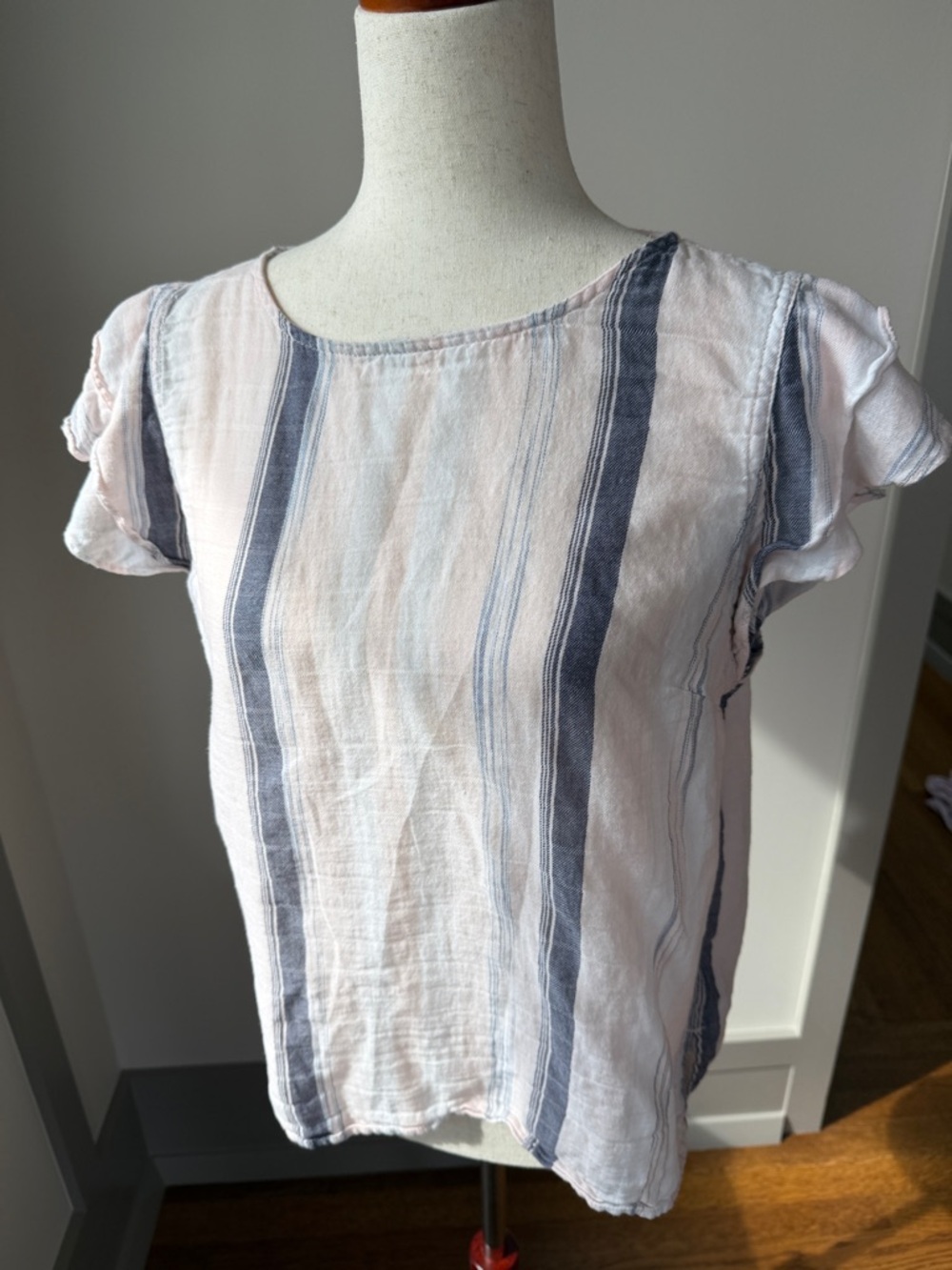 Calvin Klein Jeans Pink and Blue Striped Soft Short Sleeve Top